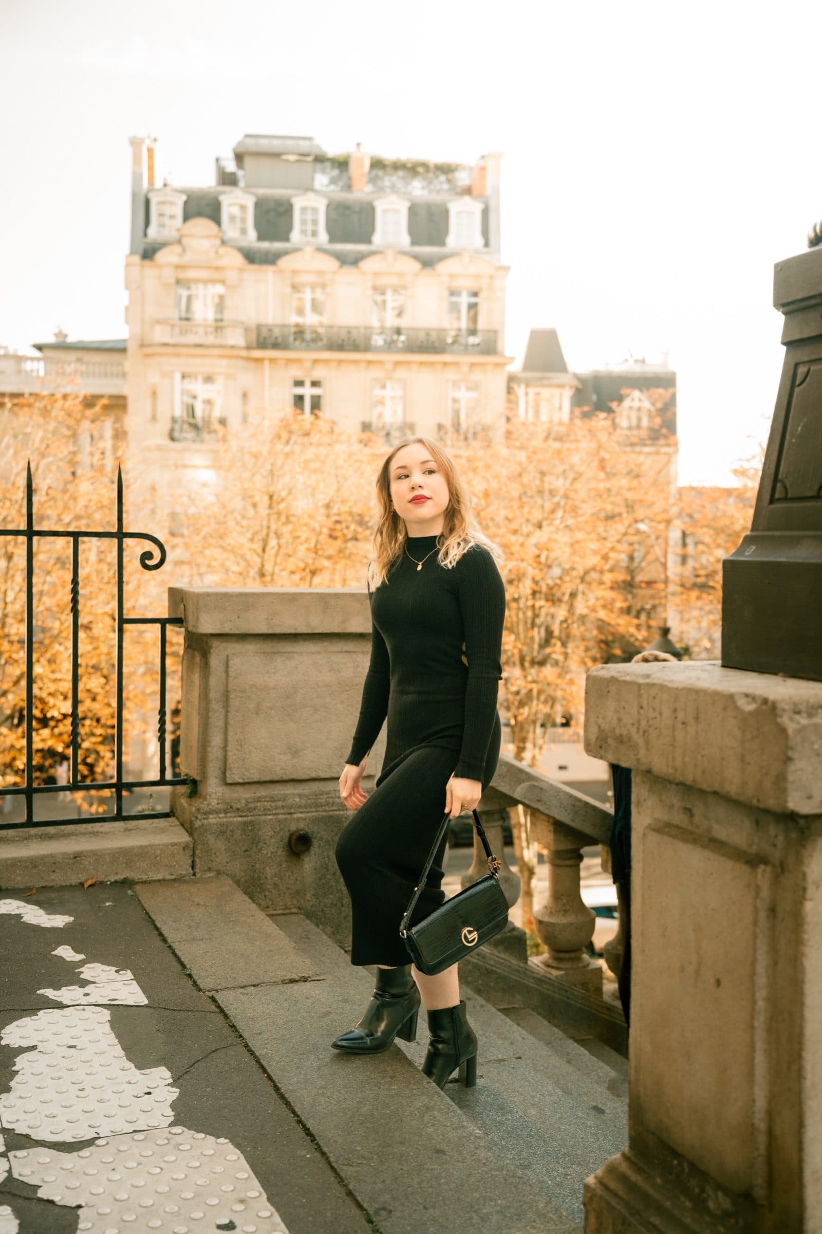 A solo traveller photographed at golden hour, on Avenue de Camoëns