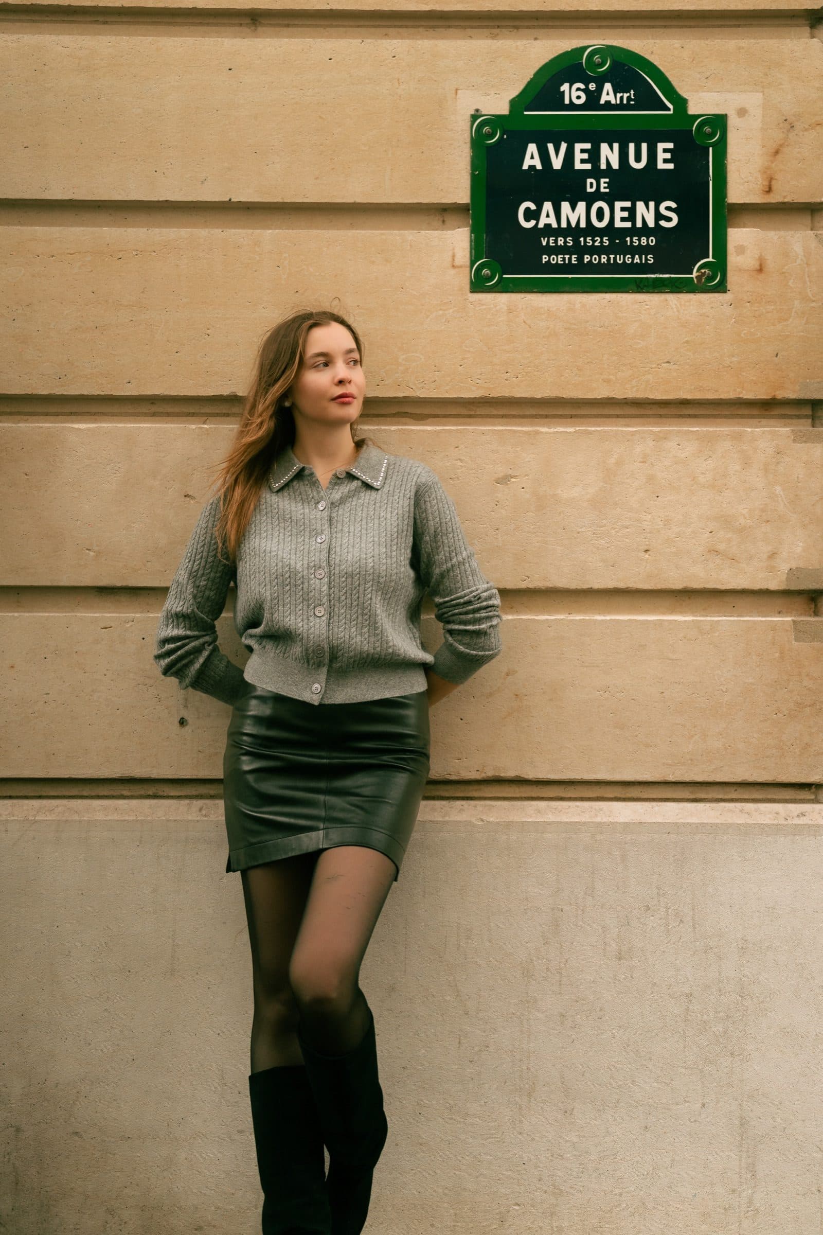 A solo traveller in portrait, on Avenue de Camoëns