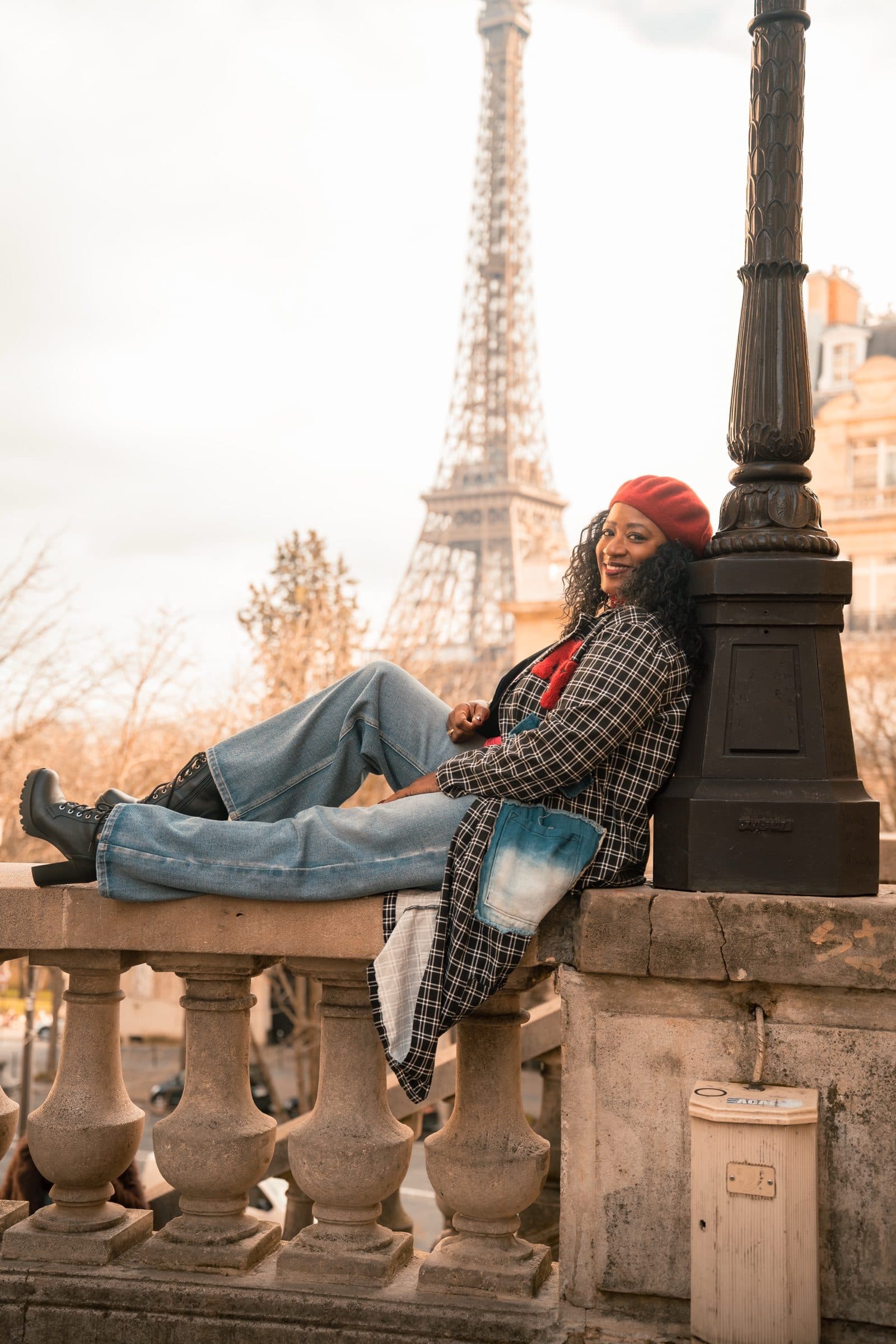 A solo traveller photographed at sunrise, on Avenue de Camoëns