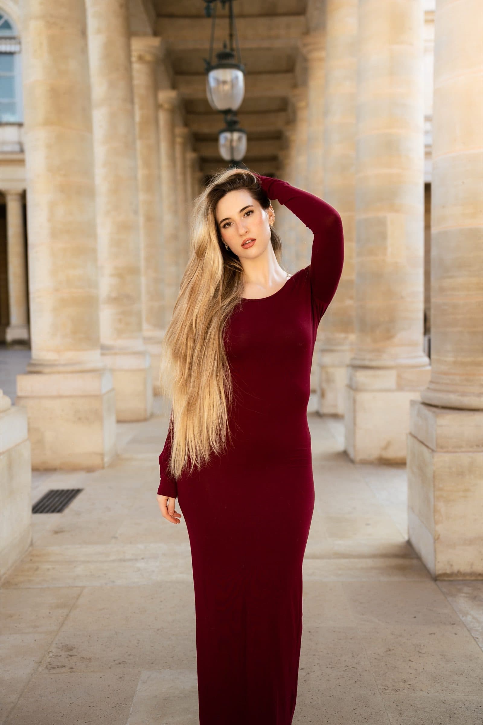 A solo traveller in portrait, at Palais Royal