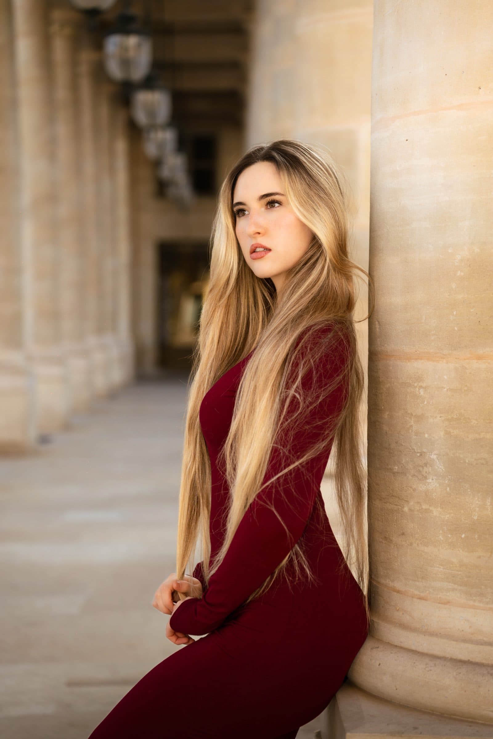 A solo traveller in portrait, at Palais Royal